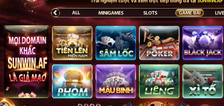 Sảnh game bài đa dạng thể loại thu hút người chơi.