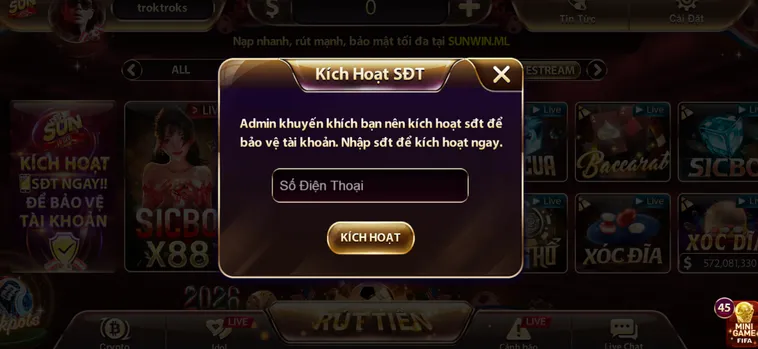 Kích hoạt tài khoản bằng số điện thoại để đảm bảo an toàn.