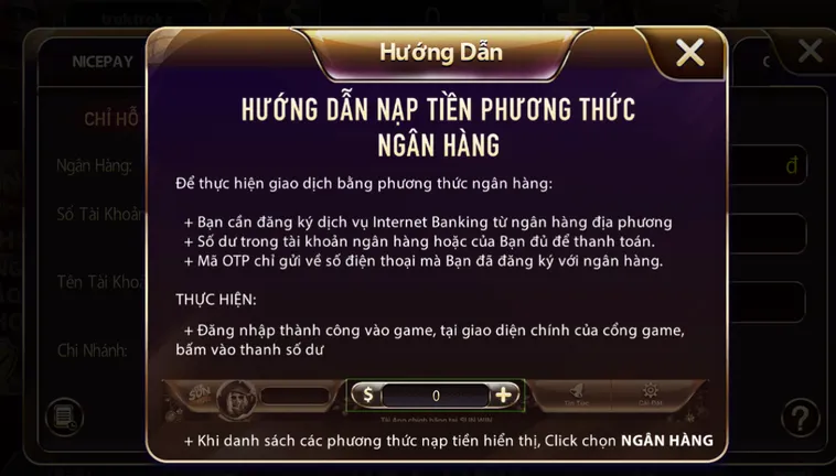 Hướng dẫn nạp tiền qua tài khoản ngân hàng tại Sunwin.