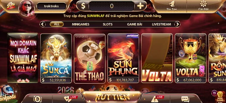 Sảnh game Sunwin đa dạng thể loại giao diện hiện đại thu hút người chơi.